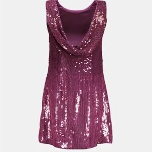 ALICE AND OLIVIA Kamryn Two Way Purple Cascading Cowl Back Sequin Dress